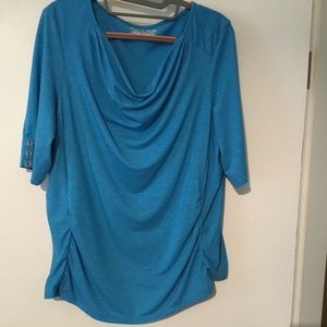Cowl neck 3/4 Sleeve Top Blue XL